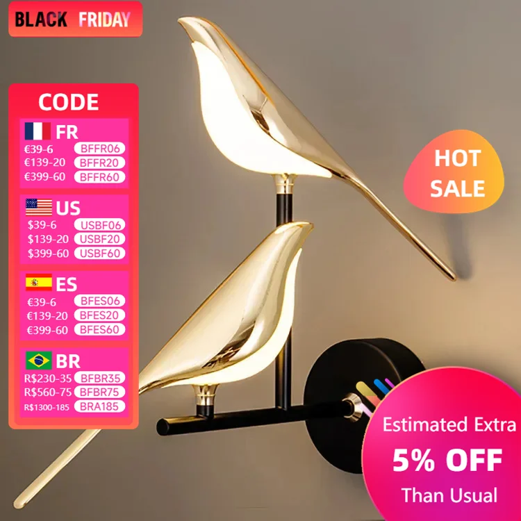 Настенный бра в скандинавском стиле с птицами