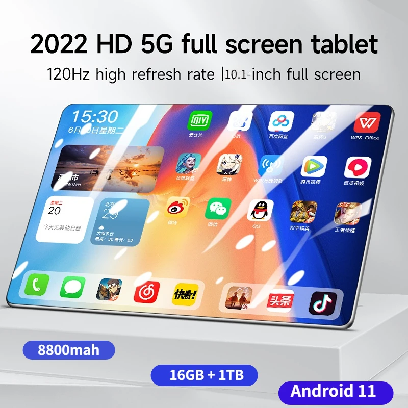 

Global Version New tablet 10.1 inch tablet android 16GB+1TB ROM 16MP+32MP Network 8800mAh Android 11 Wifi Bluetooth Dual SIM