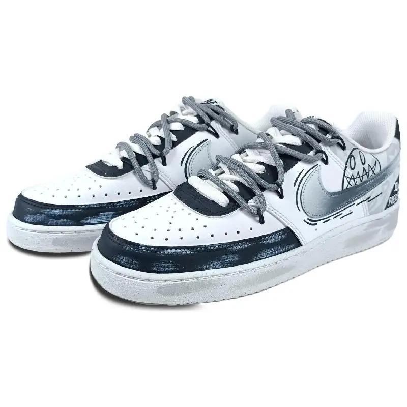 【Настроить】Nike Court Vision 1 обувь для скейтбординга унисекс низкие черные/белые