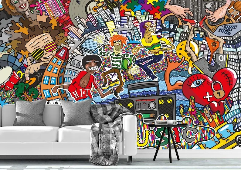 

Abstract Wall Art Print Wall Decal Prints Wall Art Room Decor Large Wall Art Kids Room Art Playroom Wall Art Graffiti Collage Ar