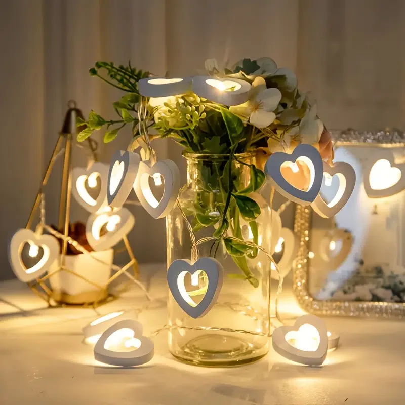 

HMTX 1pc, 4.9ft 10 Lights, LED Heart Shaped Wooden String Lights, Battery Powered Decorative Lights For Valentine's Day Confessi