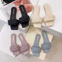 women slippers woven slippers outer wear fashion square toe slippers casual suede flat bottom sandals and slippers women new