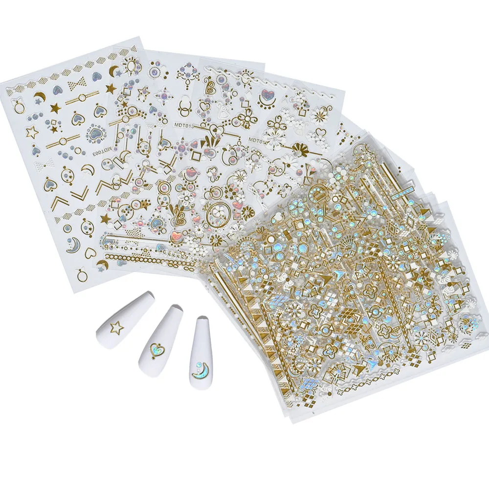 

16Pcs 3D Bronzing Nail Art Sticker Moon/Star/Flower Laser Diamond Nail Sticker Self-Adhesive Manicure Nail Decoration Sticker &%