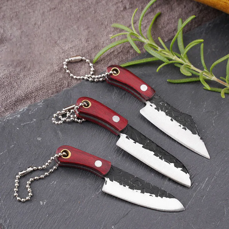 Мини-брелок нож из нержавеющей стали острые лезвия деревянная ручка Небольшой
