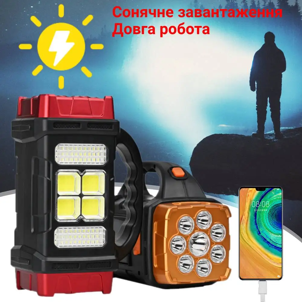 Ultra Bright High Powwer Flashlight Protable Rechargeable Torch COB Work Emergency Solar Powered Lanterns Waterproof Hand Lamp