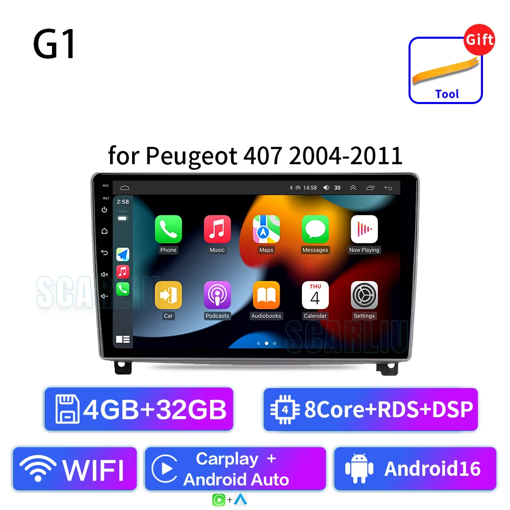 

8G 128G Android автомобильная стерео мультимедиа для Peugeot 407 2004-2011 авто радио GPS навигация авторадио Carplay Android Auto 2 DIN