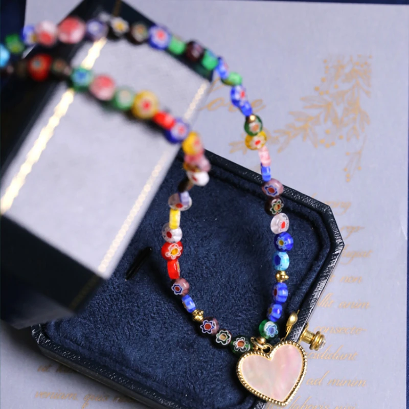 

2022 New Glass Beaded Necklace Clavicle Chain Fritillaria Love Pendant Temperament Women Jewelry Earrings Wholesale Chains