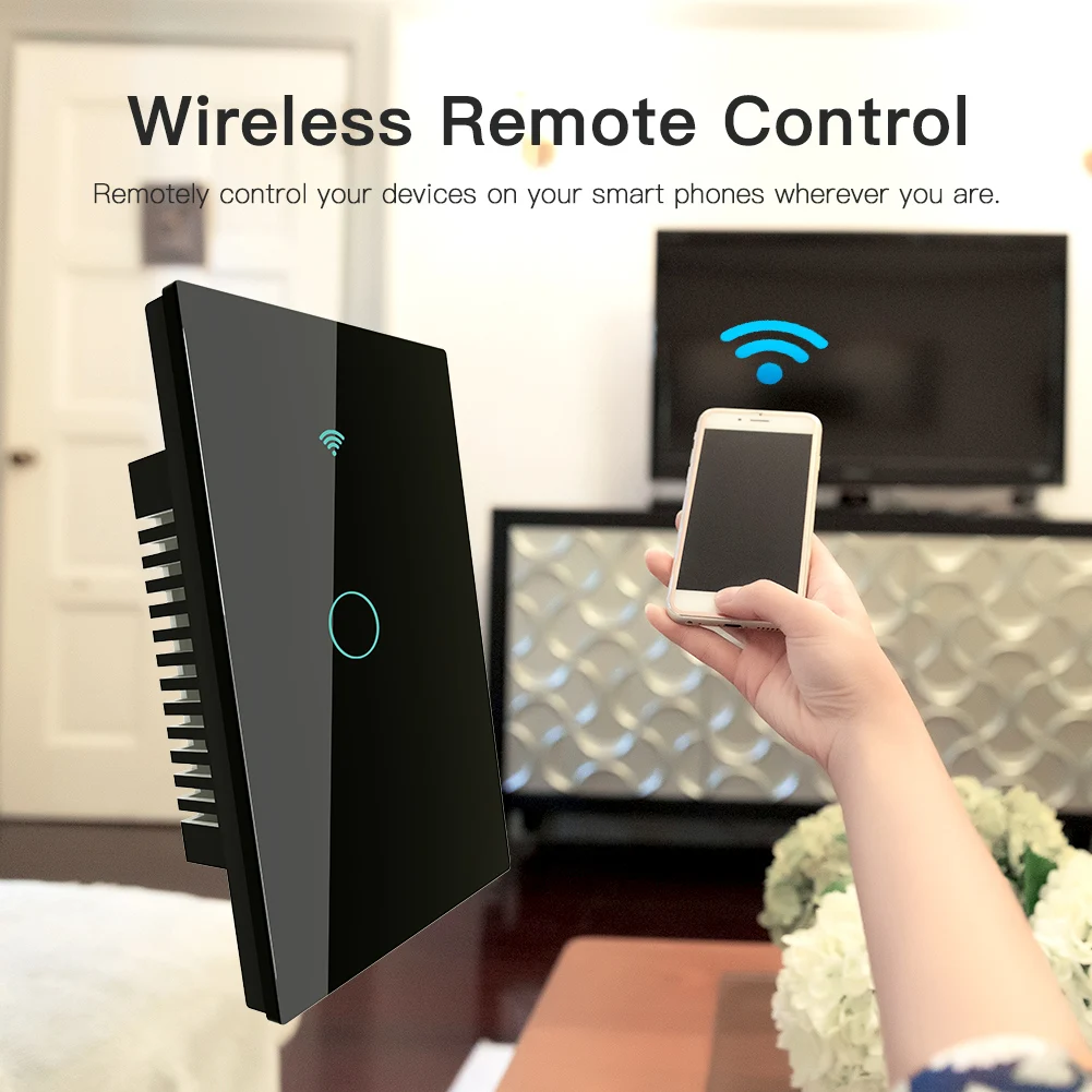Умный настенный сенсорный выключатель RF433 Wi-Fi без нейтрального провода работает