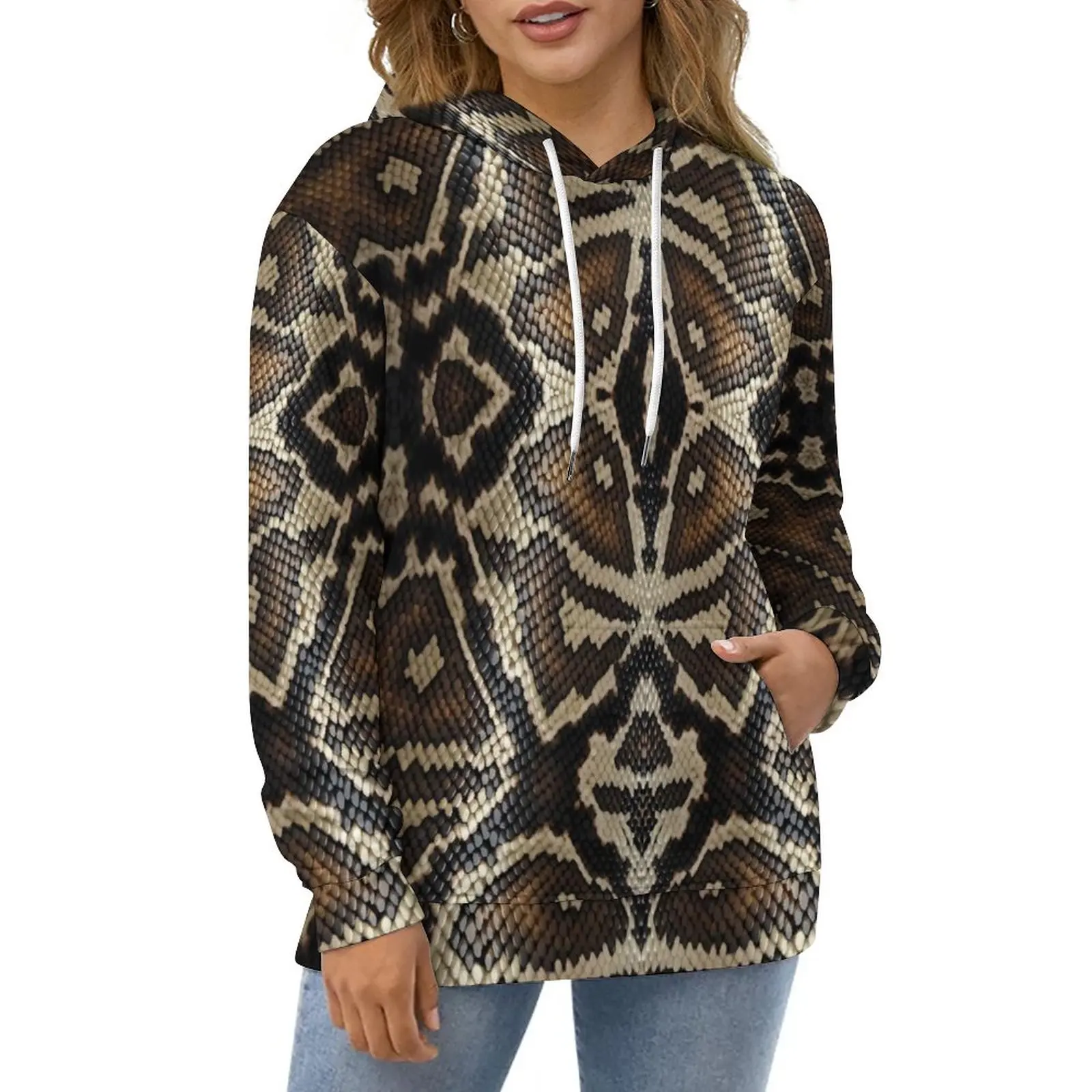 

SnakeSkin Casual Hoodies Vintage Print Modern Graphic Loose Hoodie Autumn Long Sleeve Classic Oversized Sweatshirts Gift
