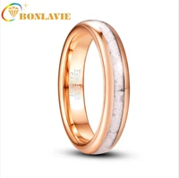 bonlavie 4mm tungsten carbide ring white marble electric rose gold steel ring wedding jewelry for men and women