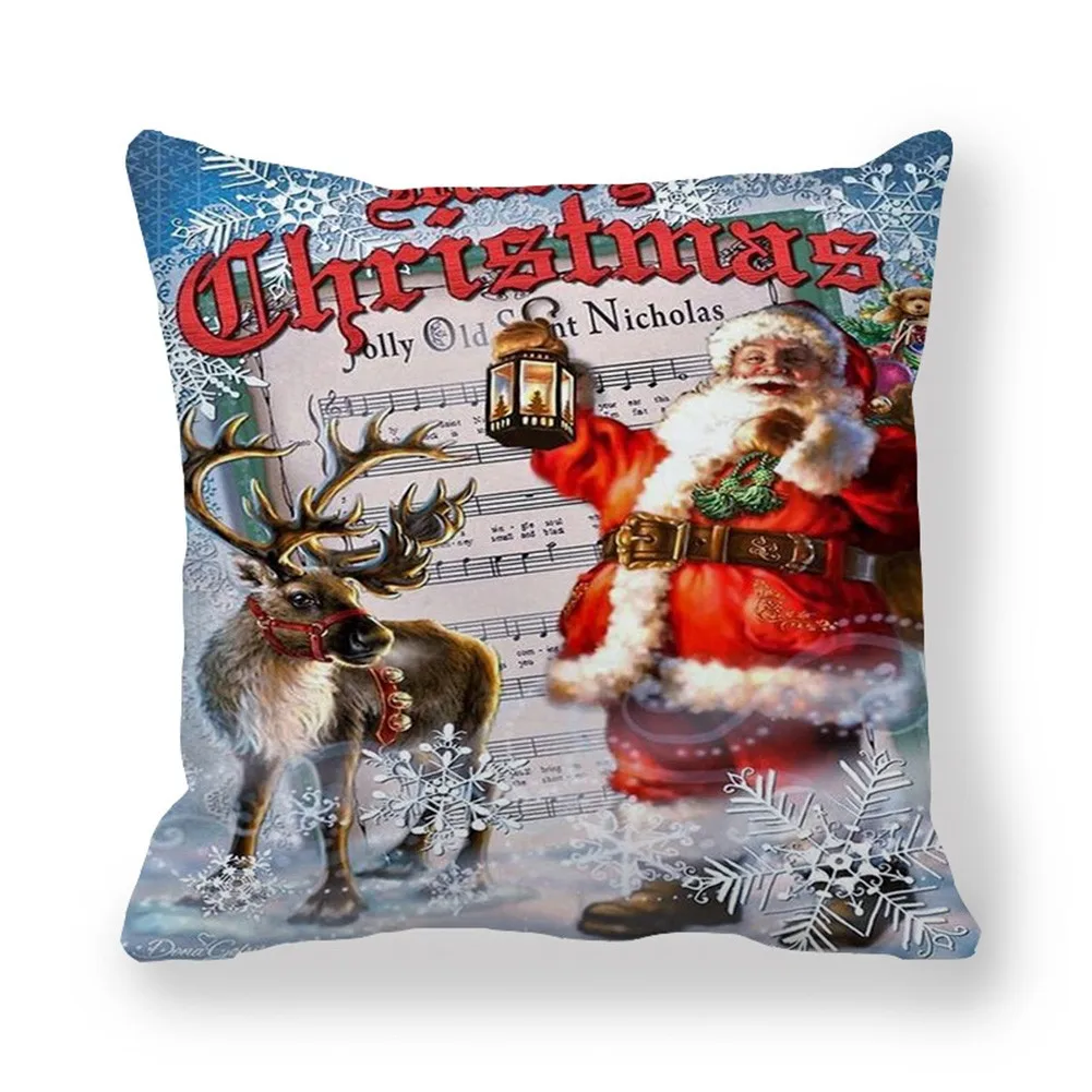 

18 Inch Merry Christmas Cushion Covers 45x45 Cm Snowman Christmas Tree Santa Deer Printed Pillow Cover Home Decor Pillowcase