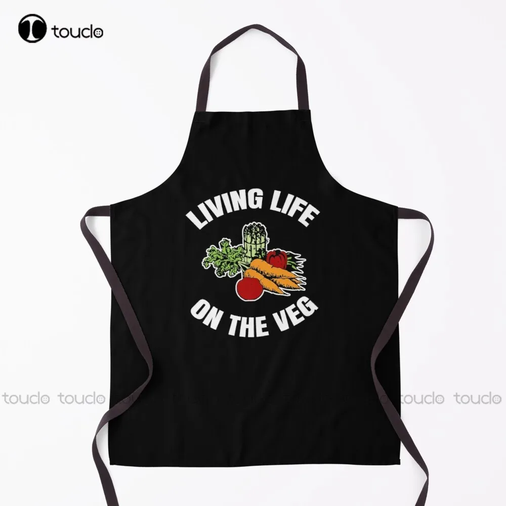 

Living Life On The Veg - Funny Vegan Gift Apron Cosmetology Aprons Garden Kitchen Customized Unisex Adult Apron