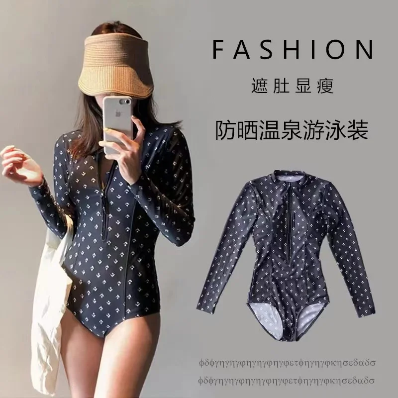 

Honeymoon Swimsuit Women One-Piece Triangle Sexy Cover Belly Long Sleeve Vacation Swimwear