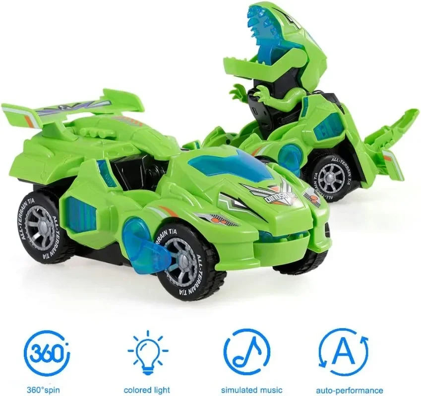 

LED Dinosaur Transformation Car Toy Transforming Dinosaur Car Toys 2 in 1 Transformer Dinosaur Toy with Music Light Gift for Kid