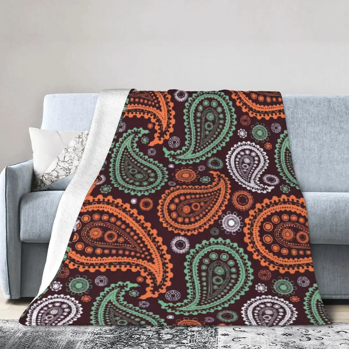 

Paisley Drawing Flannel Fleece Blanket For Kids Teens Adults Soft Cozy Warm Fuzzy