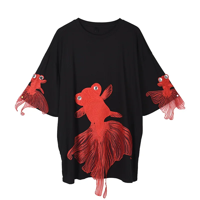 

Spring Loose Women Street Wear Pullover Dress Shorter Sleeve Animal Appliques O-neck Women Mid Dress Clothing