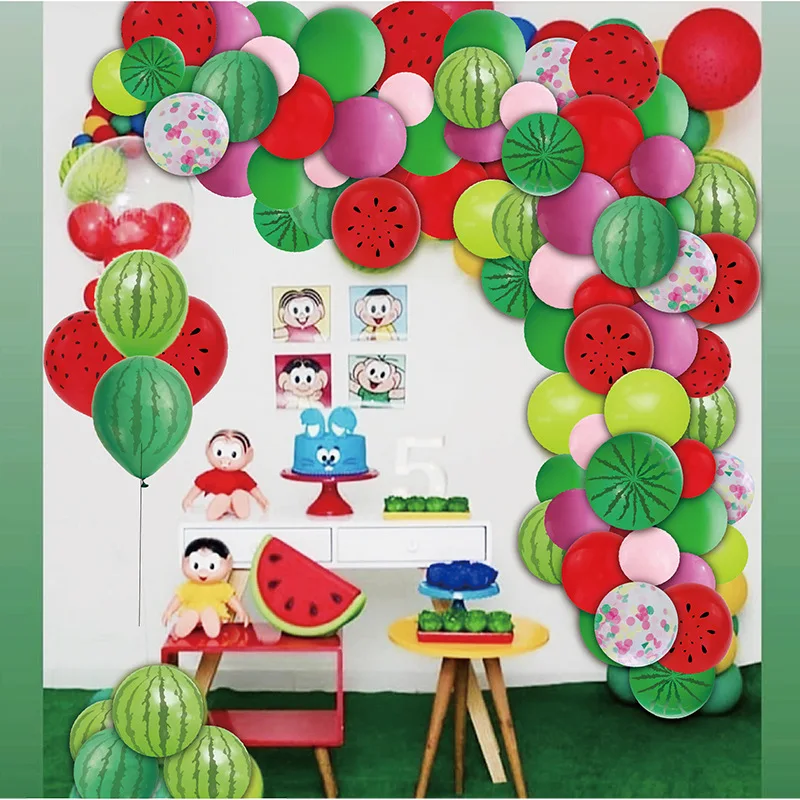

JOLLYBOOM Red Green Latex Confetti Balloons Garland Arch Kit Watermelon Foil Balloons Summer Birthday Party Decoration Supplies