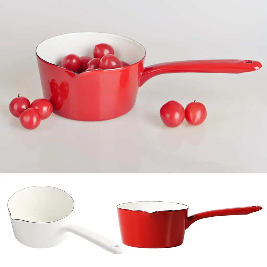 

Enamel Milk Pan, Butter Warmer 15cm Enamelware Saucepan Pan Cookware Perfect Size for Heating Smaller Liquid Portions