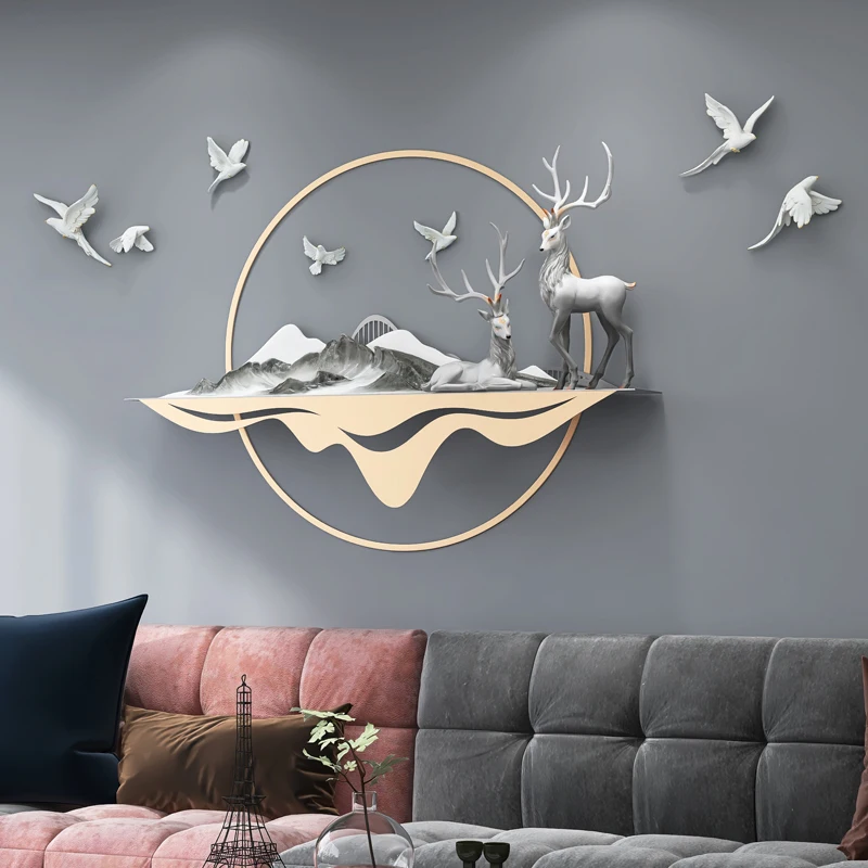 

Livingroom decorative painting sofa wall background modern light luxury three-dimensional relief bedroom bedside decoration deer