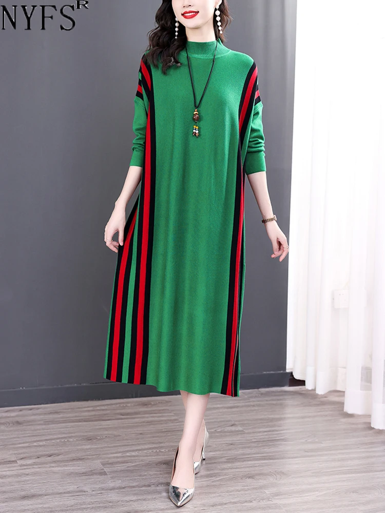 

Женское трикотажное платье-свитер NYFS, свободное трикотажное платье в полоску с длинным рукавом, Осень-зима 2023