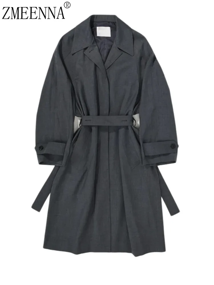 ZMEENNA с поясом однобортная однотонная шерстяная Женская ветровка высокой талией в