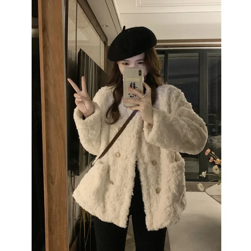 Элегантная Высококачественная куртка из овечьей шерсти Женское зимнее