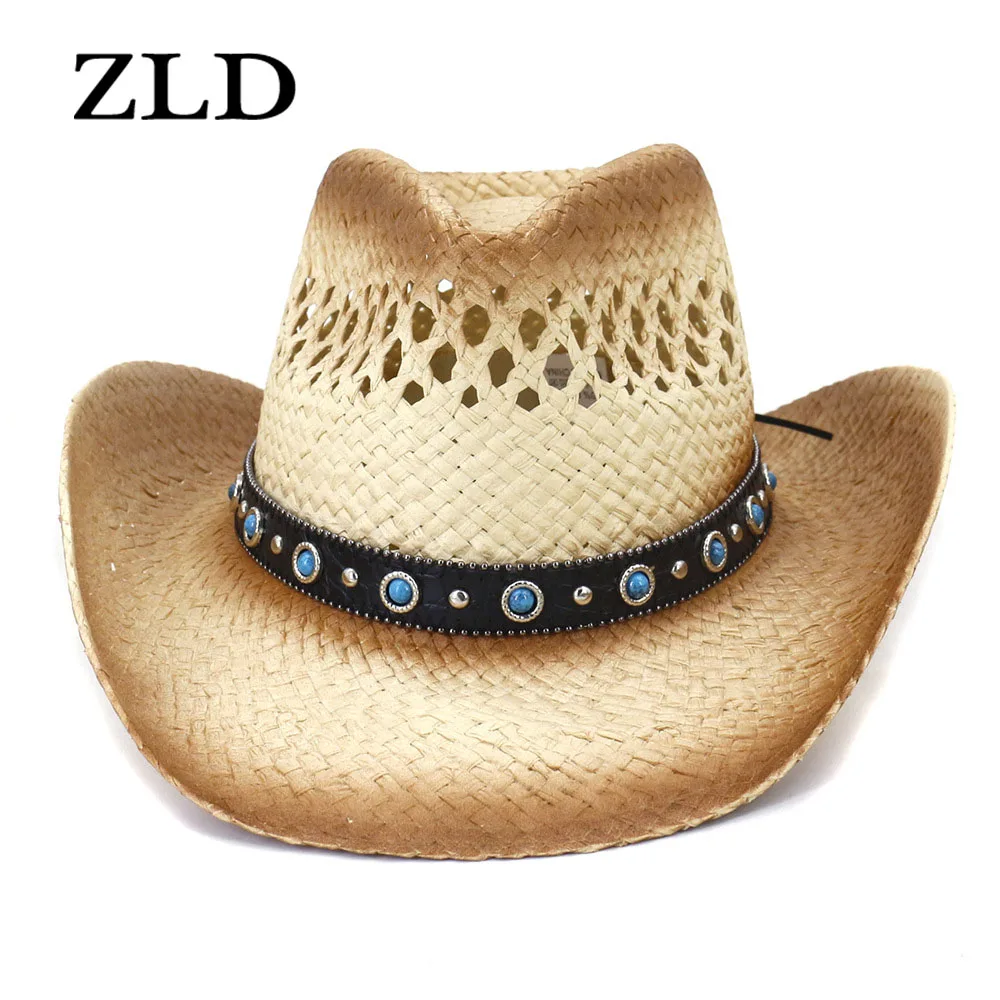 

ZLD Unisex Straw Western Cowboy Hat for Women Cowgirl Summer Hats for Lady Sun Hat with Leather Color Paint Western Straw Hat