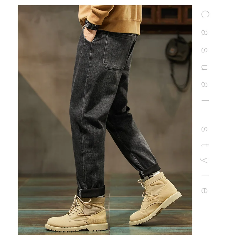 Men Clothing 2022 Autumn and Winter Straight Loose Cylinder Jeans Vintage Elastic Force Comfortable Black Harun Trousers Female