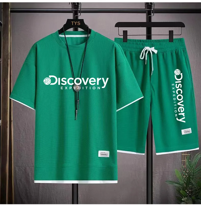 Summer Men's Two Piece Set Linen Fabric Casual T-Shirt And Shorts Set Mens Sports Suit Fashion Short Sleeve Tracksuit Men Suits