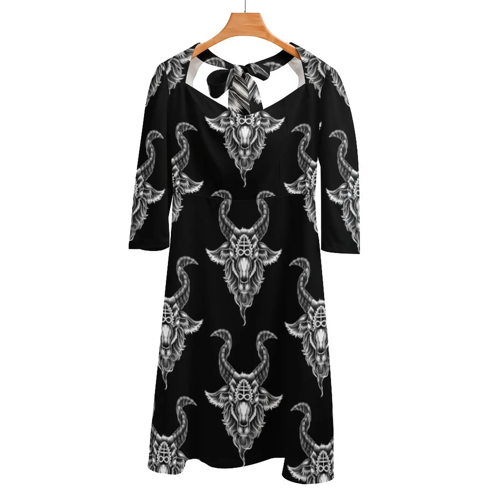 

Lucifer Back Lacing Backless Dress Square Neck Dress Fashion Design Large Size Loose Dress Goat Head Satan Lucifer Behemoth