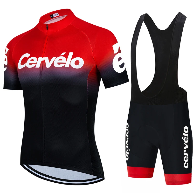 Фото Летний мужской велосипедный костюм Cervélo: джерси и шорты на лямках, комплект одежды для шоссейного велоспорта, дышащая ткань, быстросохнущая, для гонок и спорта №2