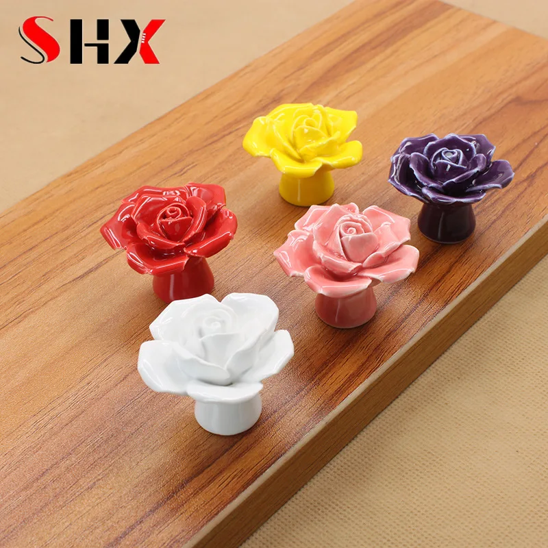 

Роза для шкафа, ящика, шкафа, ручки для двери ванной комнаты, цвет белый, красный, фиолетовый