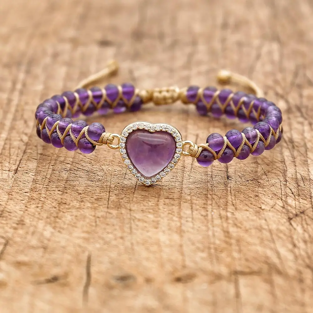 

Модные ювелирные изделия ручной работы, браслет с подвесками для женщин, браслет дружбы с натуральными камнями в форме сердца для влюбленны...