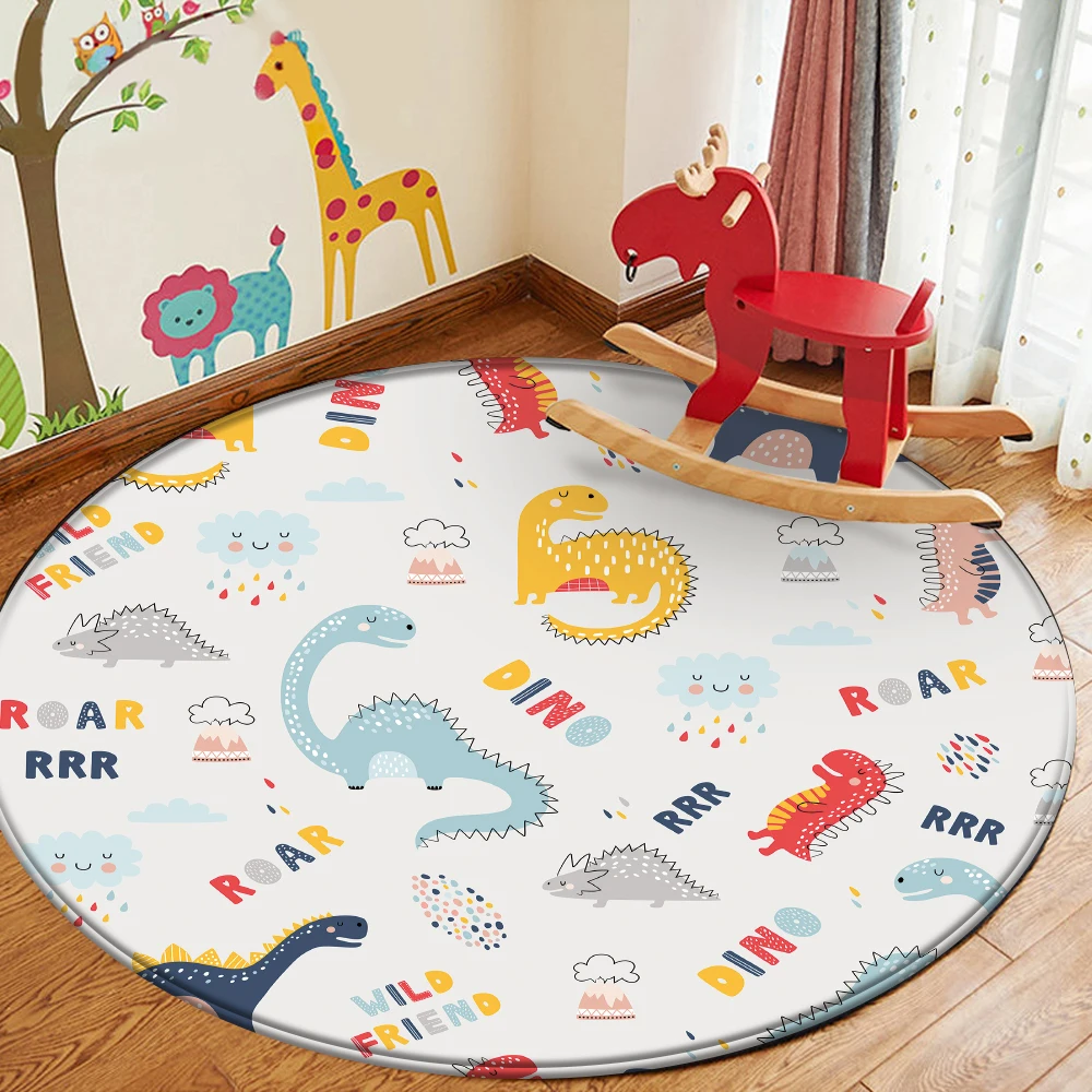 

Tapetes de sala Fashion Rug Children's Flannel Carpet Dinosaur Cartoon Pattern For Baby Play Round Carpet In The Children's Room