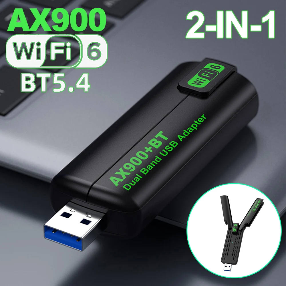 Фото AX900 WiFi USB-адаптер WiFi6 Bluetooth 5,4 двухдиапазонный 2,4G + 5,8 ГГц 2 антенный ключ USB приемник беспроводной карты для ПК/ноутбука №1