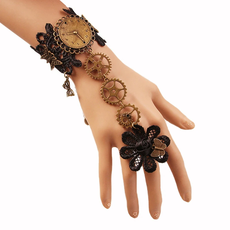 

Women's Vintage Steampunk Gloves Wrist Cuff Gear Girls Victorian Bracelets Costume A Bracelet Jewelry Accessories Lace Hand Wear