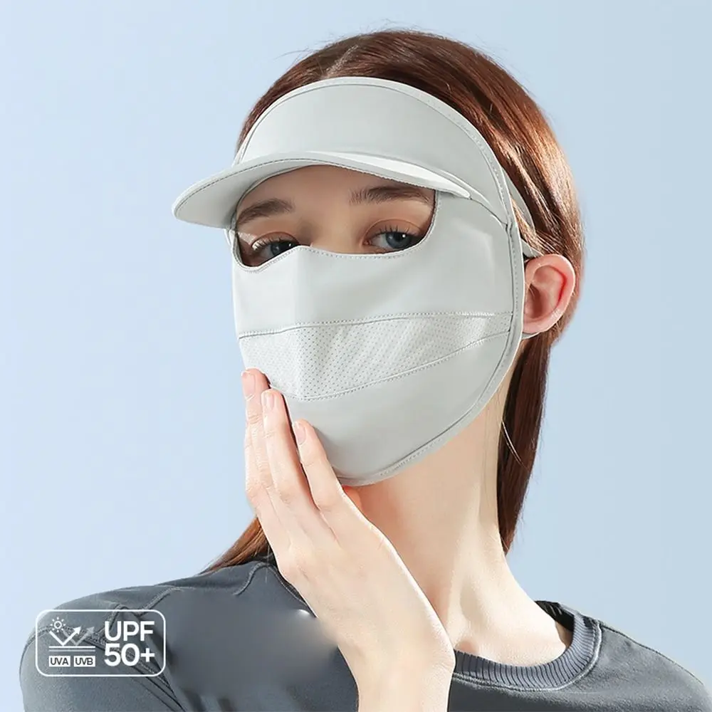 Эластичная шелковая вуальная маска с полями однотонная для лица Gini УФ-защита