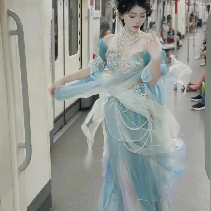 Экзотический merman постепенная длина груди вышивка набор Hanfu большой рукав Тяжелая