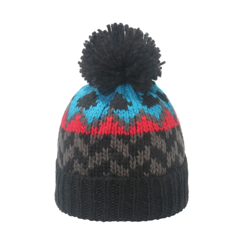 

Stripe Outdoor Keep Warm Women Knitting Pompom Hat Elasticity Cold Protection Adult Knitted Hat Women'S Winter Cap
