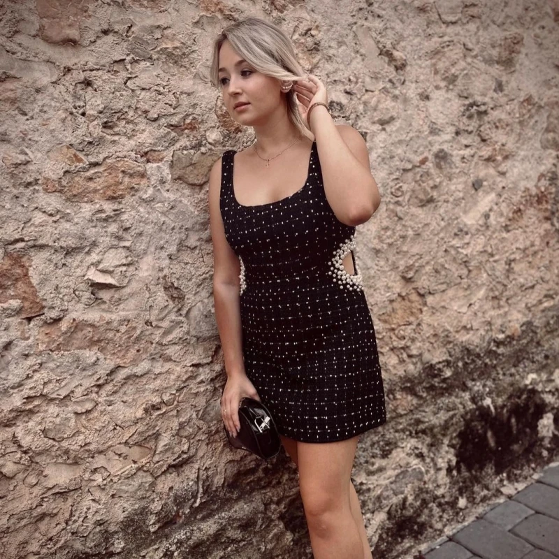 Women'S Waist Pearl Fashion Slim Sexy Dress