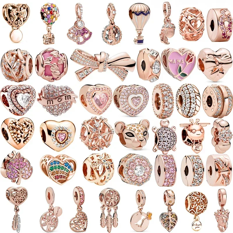 

Kinds Pink Gold Color Dreamcatcher Flowers Tree Balloon Clip Bead Necklace Fit Original Charms Bracelets DIY Jewelry