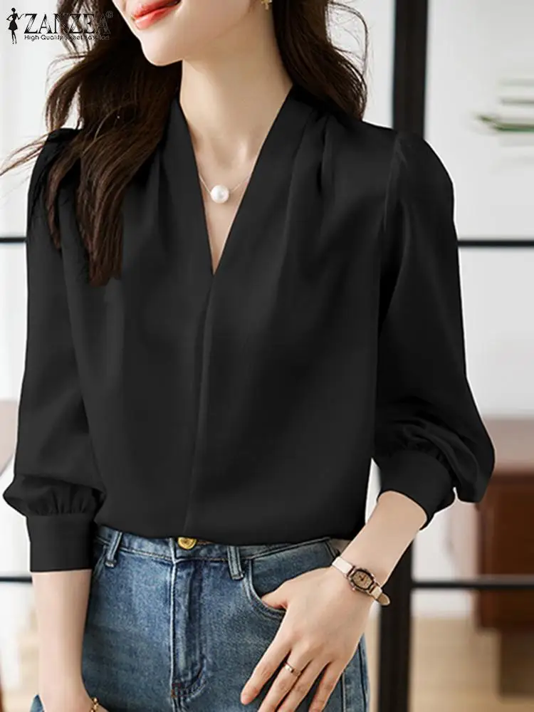 Женский топ с длинным рукавом-фонариком ZANZEA элегантная женская офисная