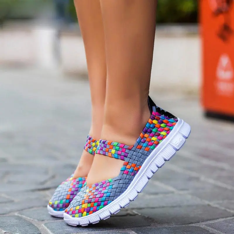 

Plus Size Woven Slip-on Sport Sneakers Woman Sports Shoes Ladies Running Sneakers Woman Gray Colorful Colored Rainbow GME-2432
