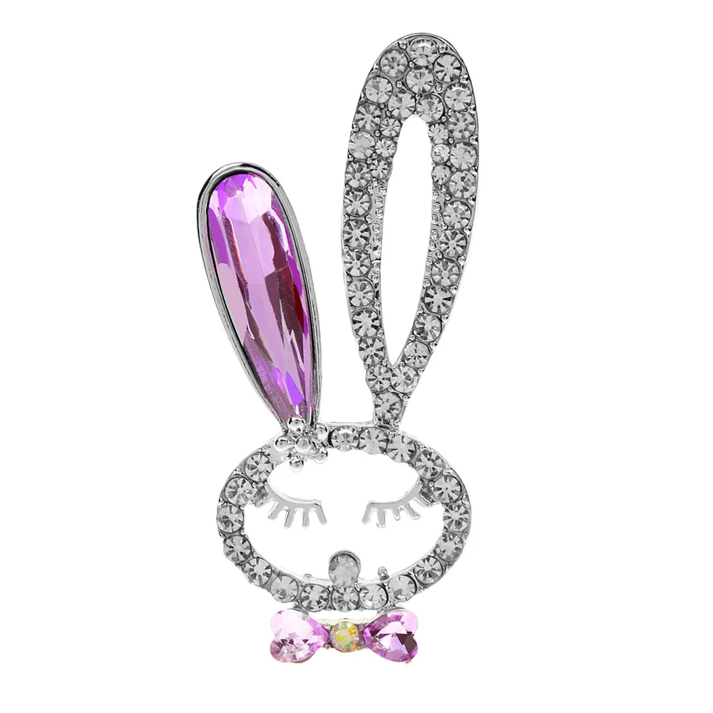 

New Fashion Rabbit Brooches for Women Men Suit Lapel Pin Animal Crystal Rhinestone Cute Cartoon Design Badge Pins for Backpacks
