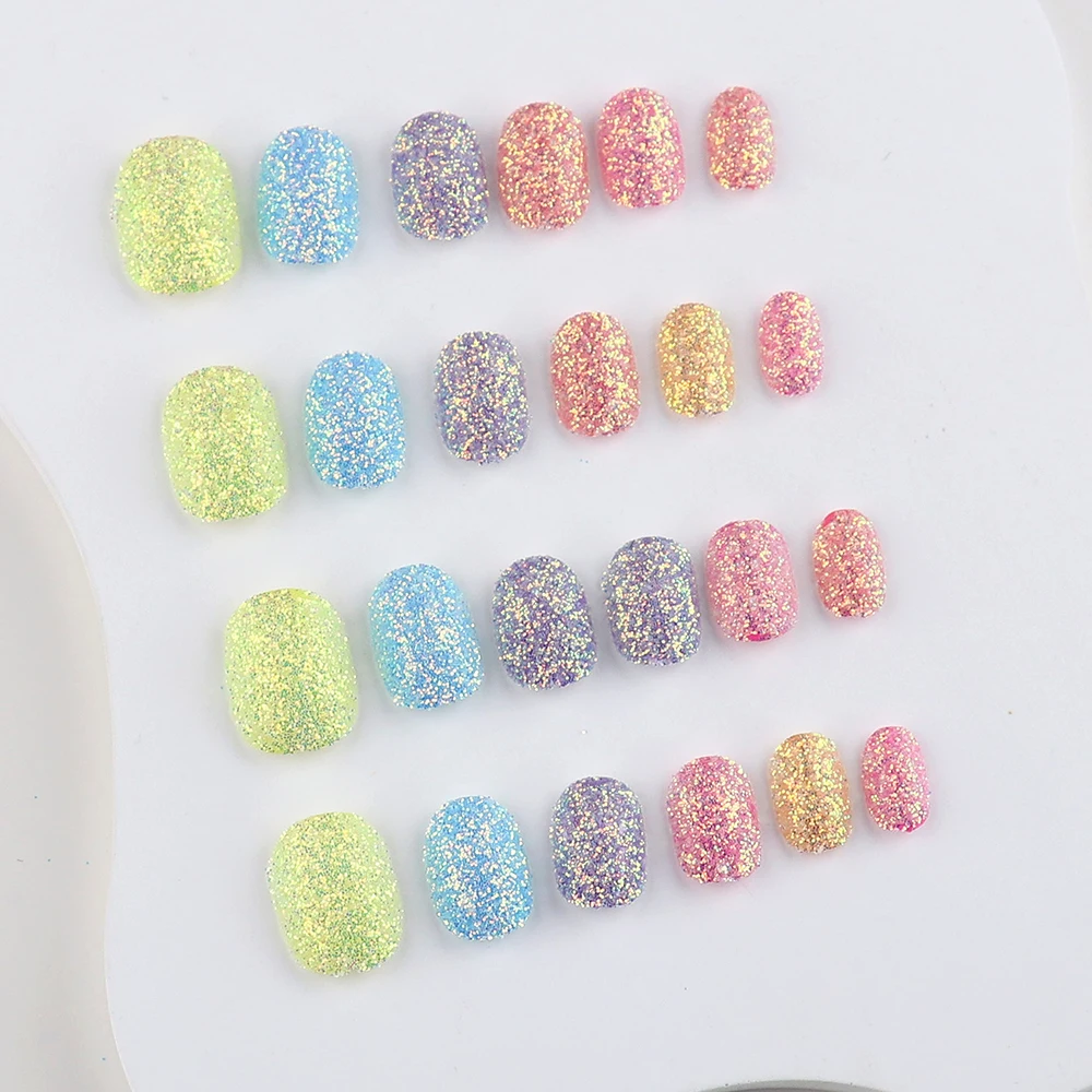 24 шт. сверкающие блестящие накладные ногти с предварительным клеем красочные