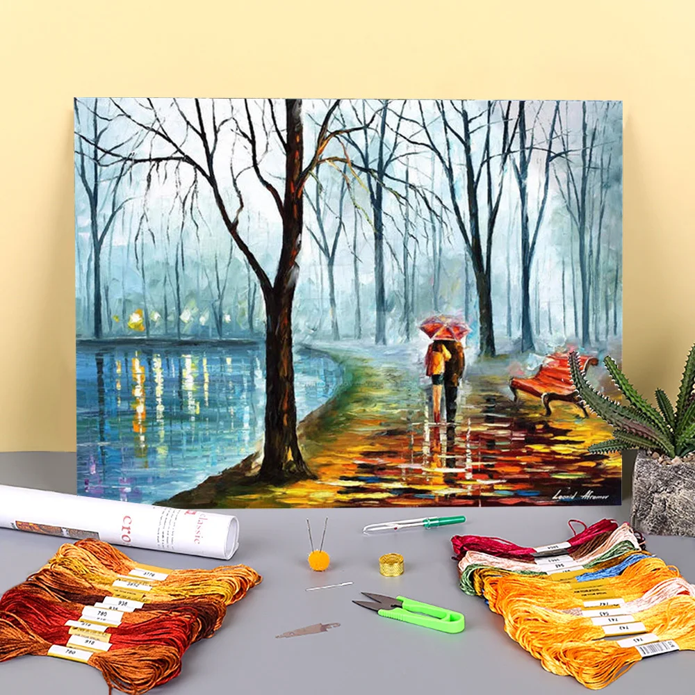 

Inside The Rain Printed Canvas 11CT Cross-Stitch Full Kit Embroidery DMC Threads Painting Handmade Handiwork Hobby Mulina