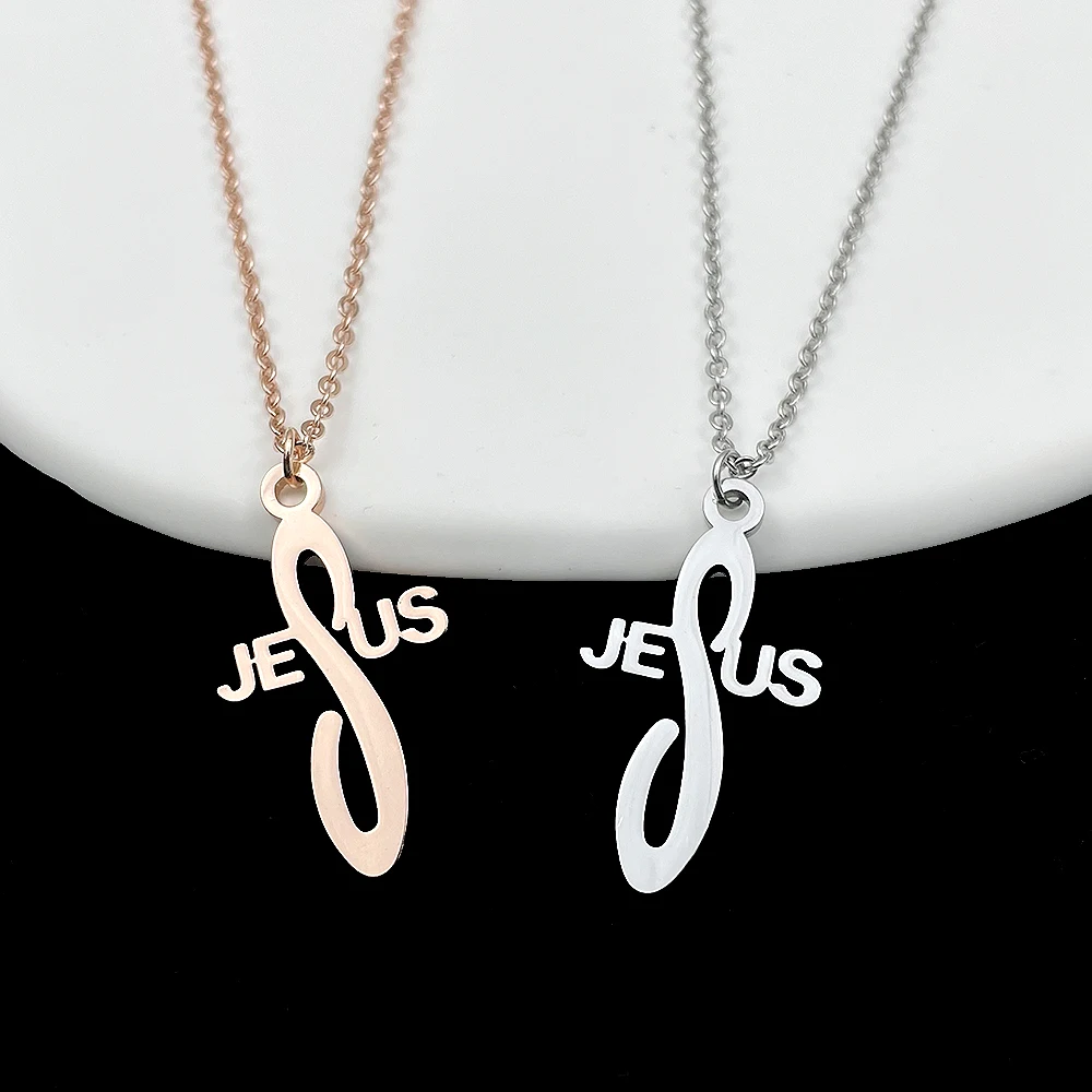 

New In Stainless Steel Letter "Jesus" Pray Pendant Necklace for Women Personalized Design Trend Christianity Jewelry Gifts