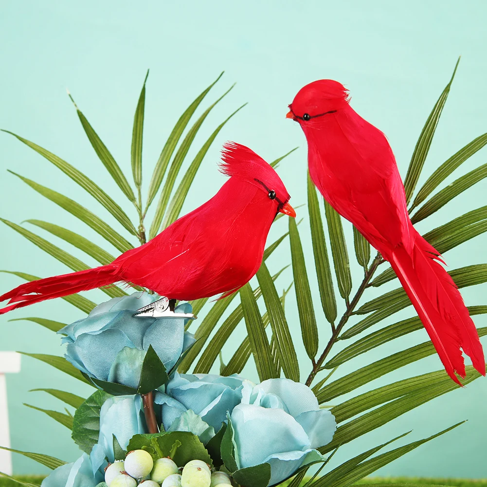 

8/12pcs Simulation Clip Birds Colorful/Pure Red Artificial Foam Feather DIY Crafts Wedding Home Garden Decorative Ornaments