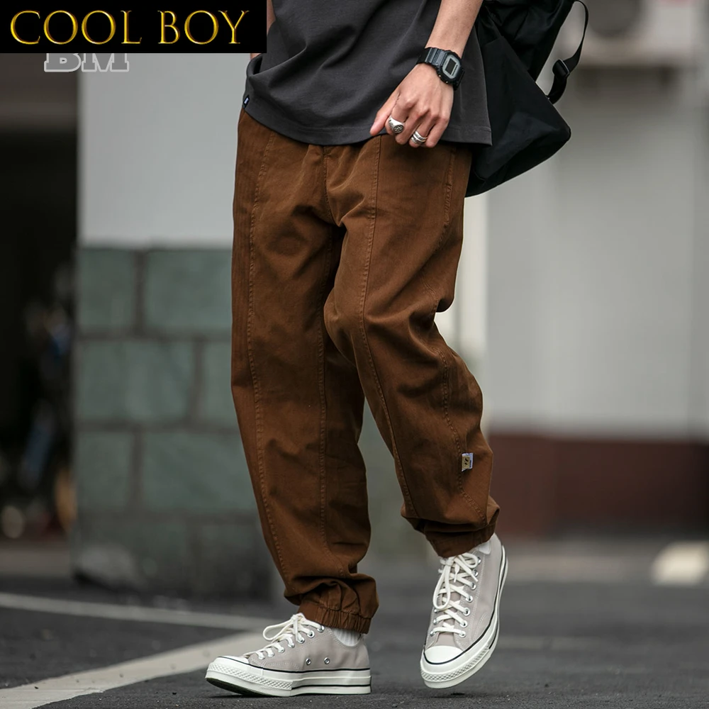 J BOYS Boutique Japanese Streetwear Trendy Cargo Pants Men Clothing Harajuku Fashion Casual Trousers Korean Loose Brown Tactical