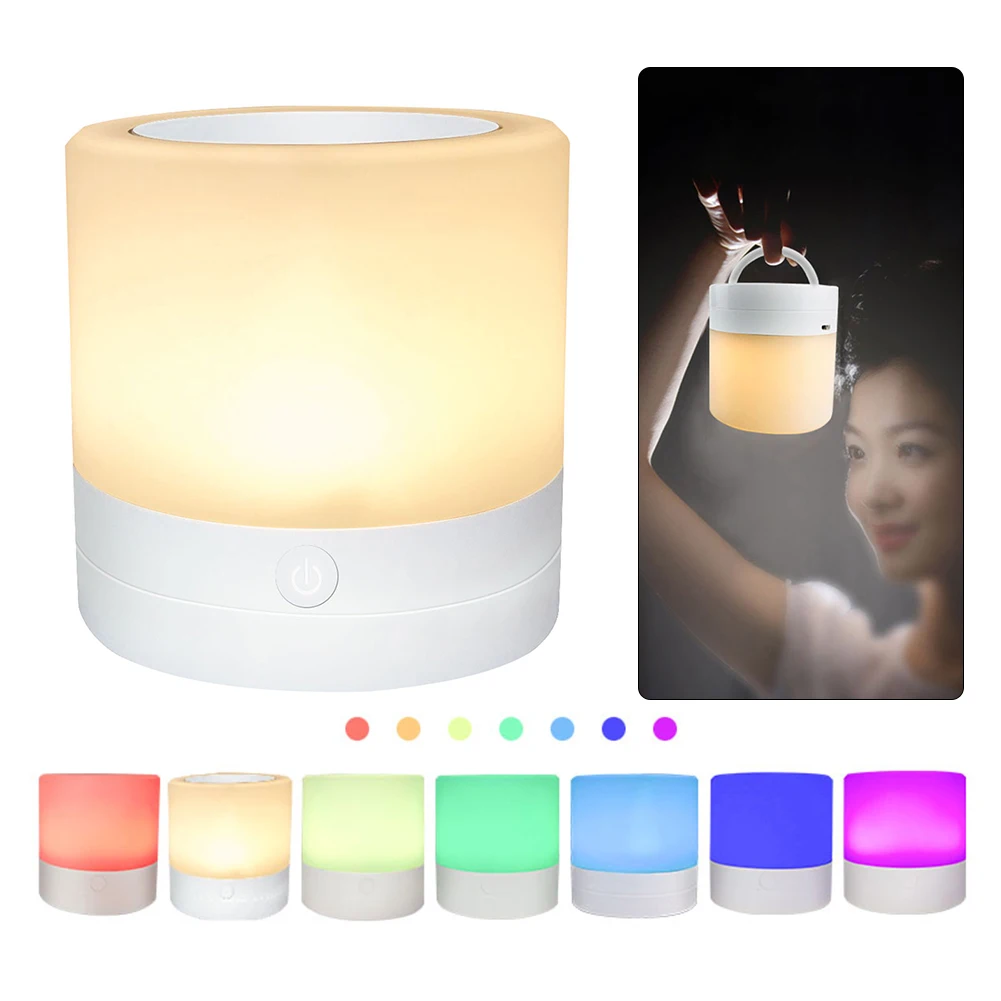 

7 Colors USB Rechargeable LED Night Light Portable Bedside Lamp Energy Saving Children Night Lamp Bedroom Ornament Table Light